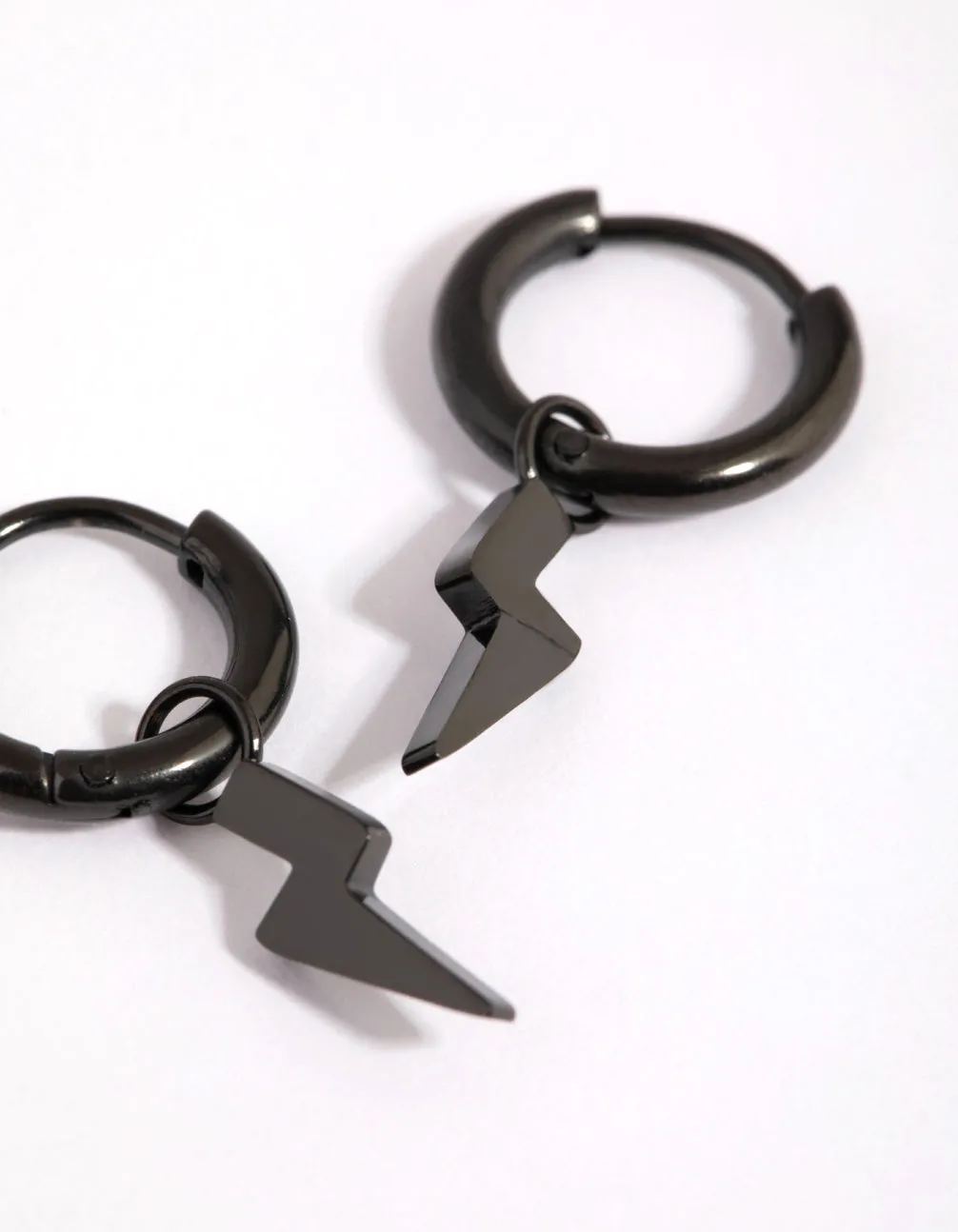 Black Coated Surgical Steel Lightning Bolt Huggie Hoop Earrings