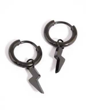 Black Coated Surgical Steel Lightning Bolt Huggie Hoop Earrings