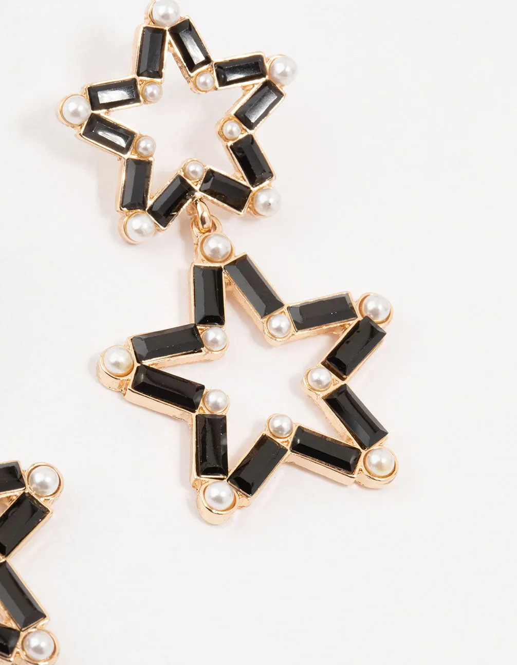 Black Gold Double Star Pearl Drop Earrings