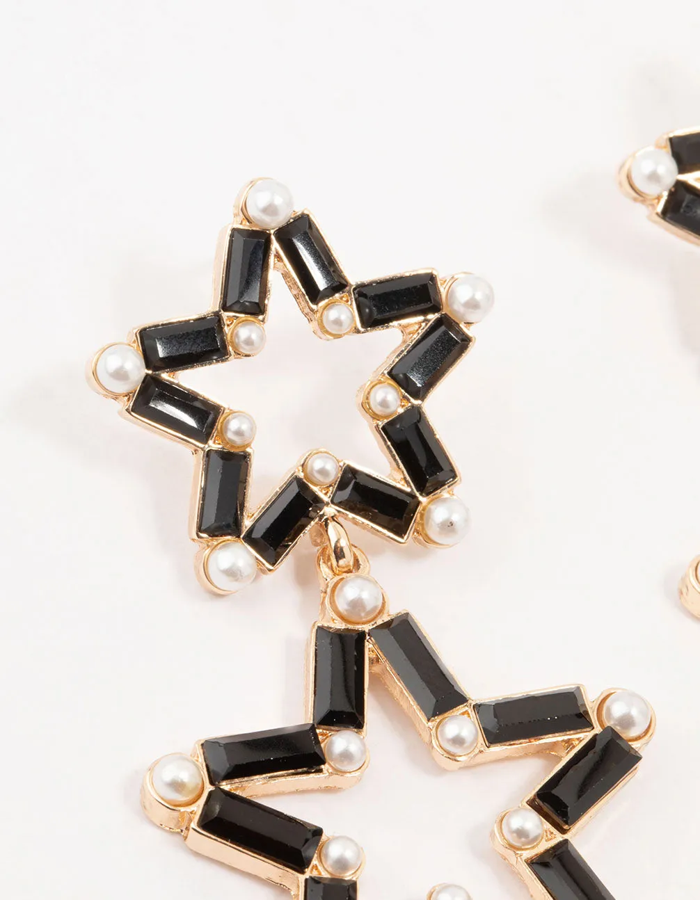 Black Gold Double Star Pearl Drop Earrings