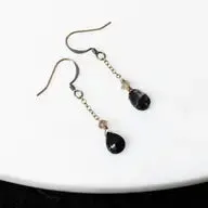 Black Onyx and Smoky Dainty Chain Earrings