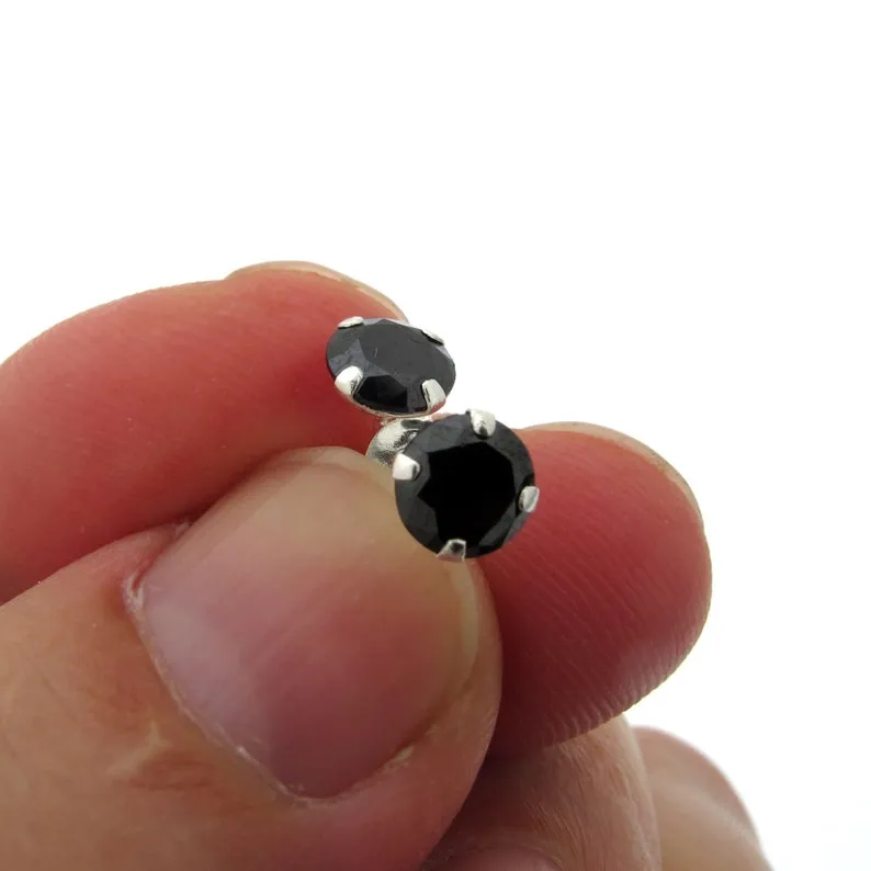 Black Onyx Stud Earrings for Men