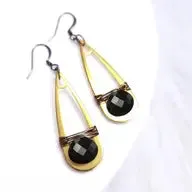 Black Onyx Wrapped Gemstone Elongated Teardrop Earrings