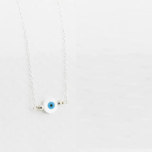 Blue Evil Eye Necklace, Handmade Turkish Glass and 18kt gold filled