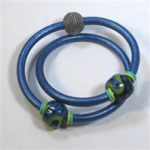 Blue Leather Cord Double Wrapped Bracelet