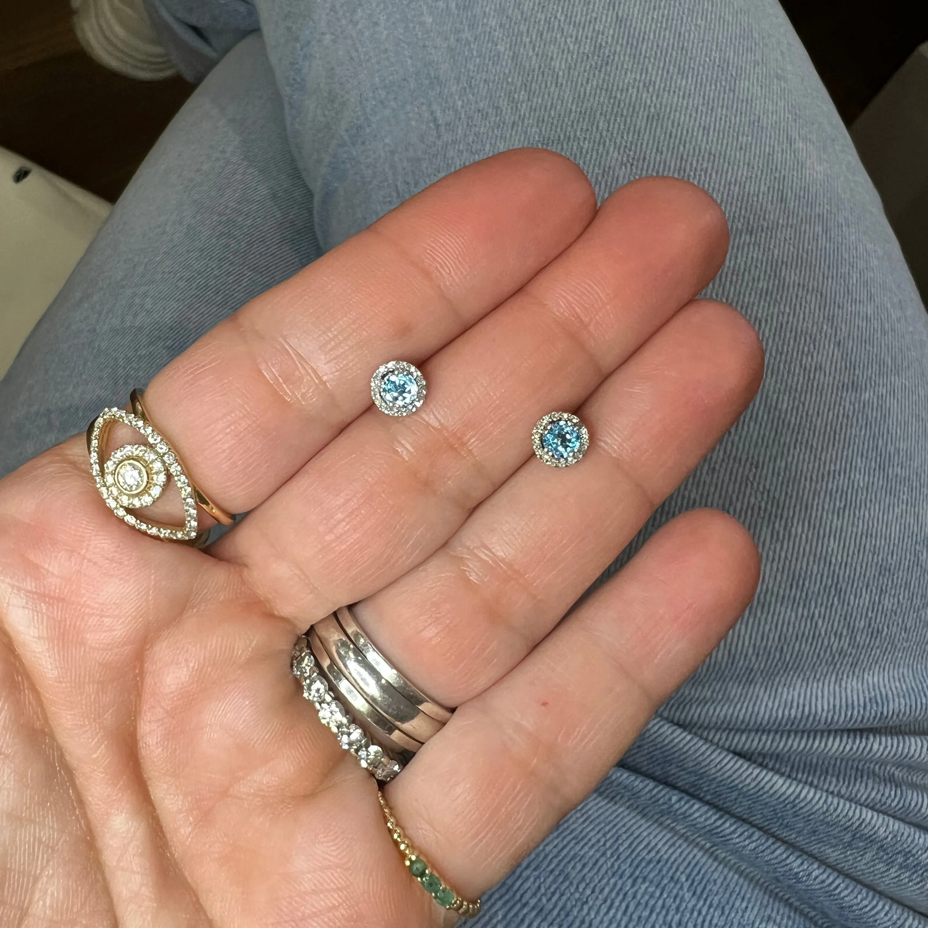 Blue Topaz With Diamond Halo Studs