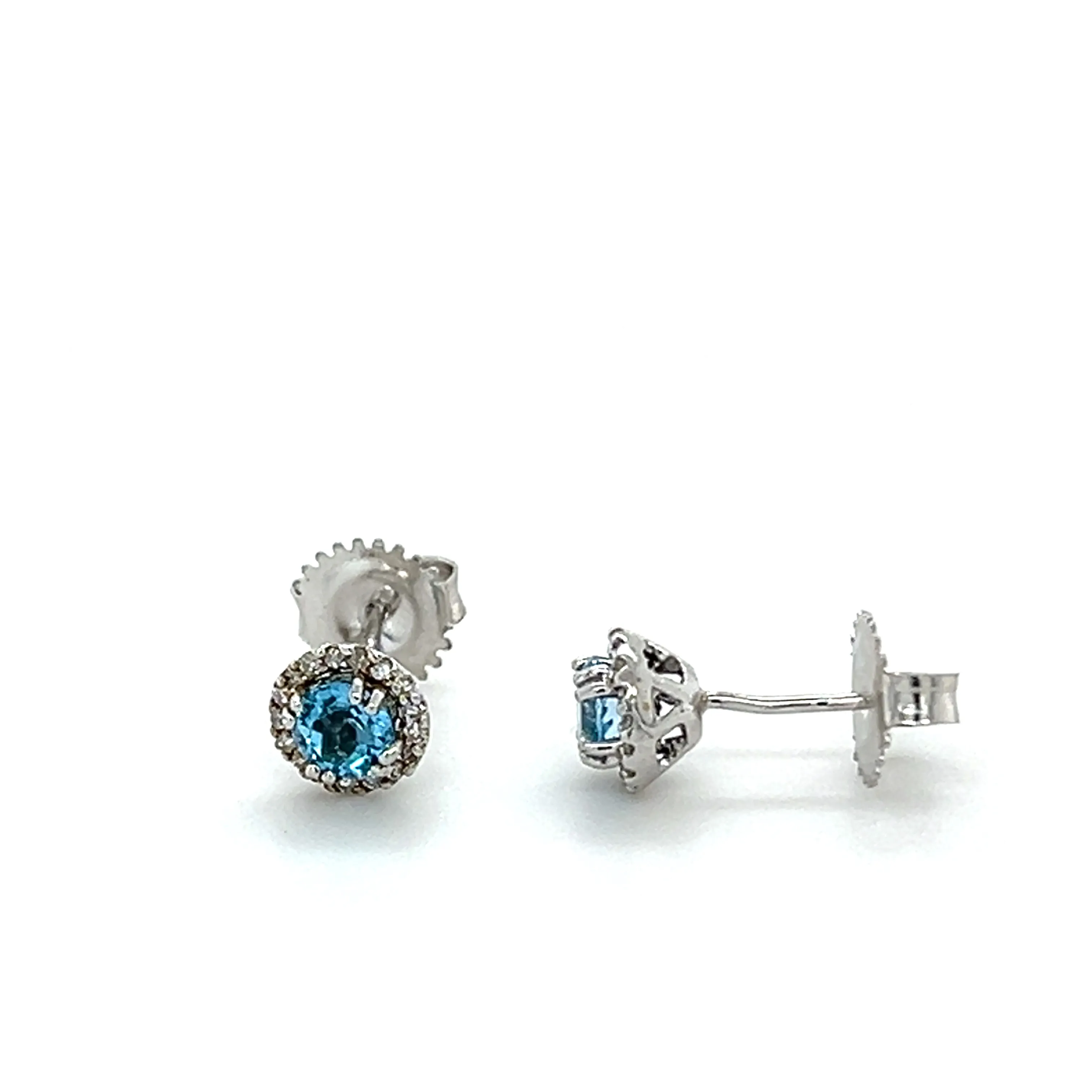 Blue Topaz With Diamond Halo Studs