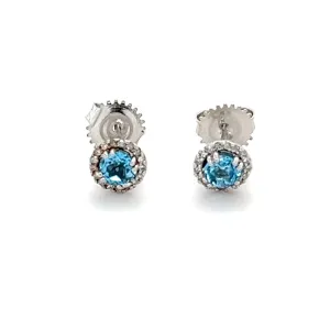 Blue Topaz With Diamond Halo Studs