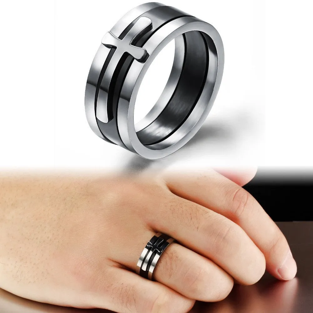 Brand New Black Ring Man Fashion Male Jewelry Accessories Wide Cool Cross Rings For Men Titanium Steel Mens Rings Anel