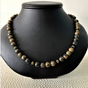 Brown and Black Jasper Stone Mens Necklace