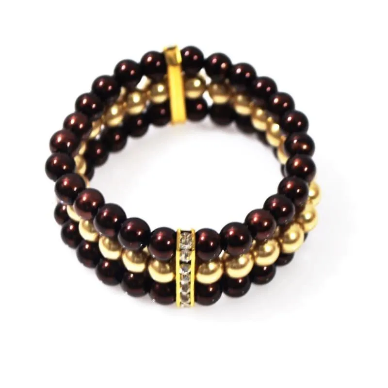 Brown And Gold Multi Strand Glass Pearl Bracelets