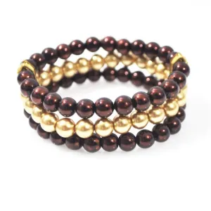 Brown And Gold Multi Strand Glass Pearl Bracelets