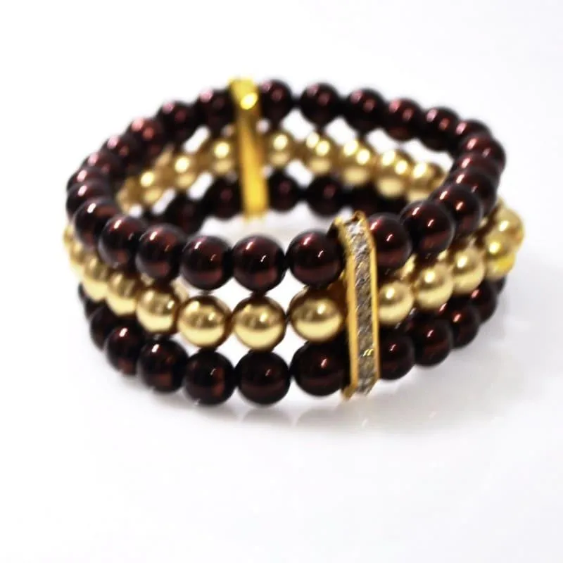 Brown And Gold Multi Strand Glass Pearl Bracelets