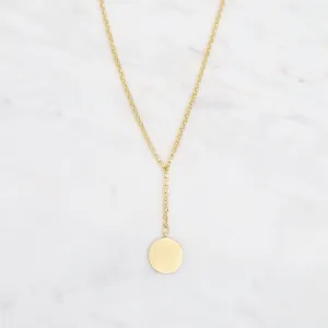 Brushed Gold Vermeil Disc Drop "Y" Necklace