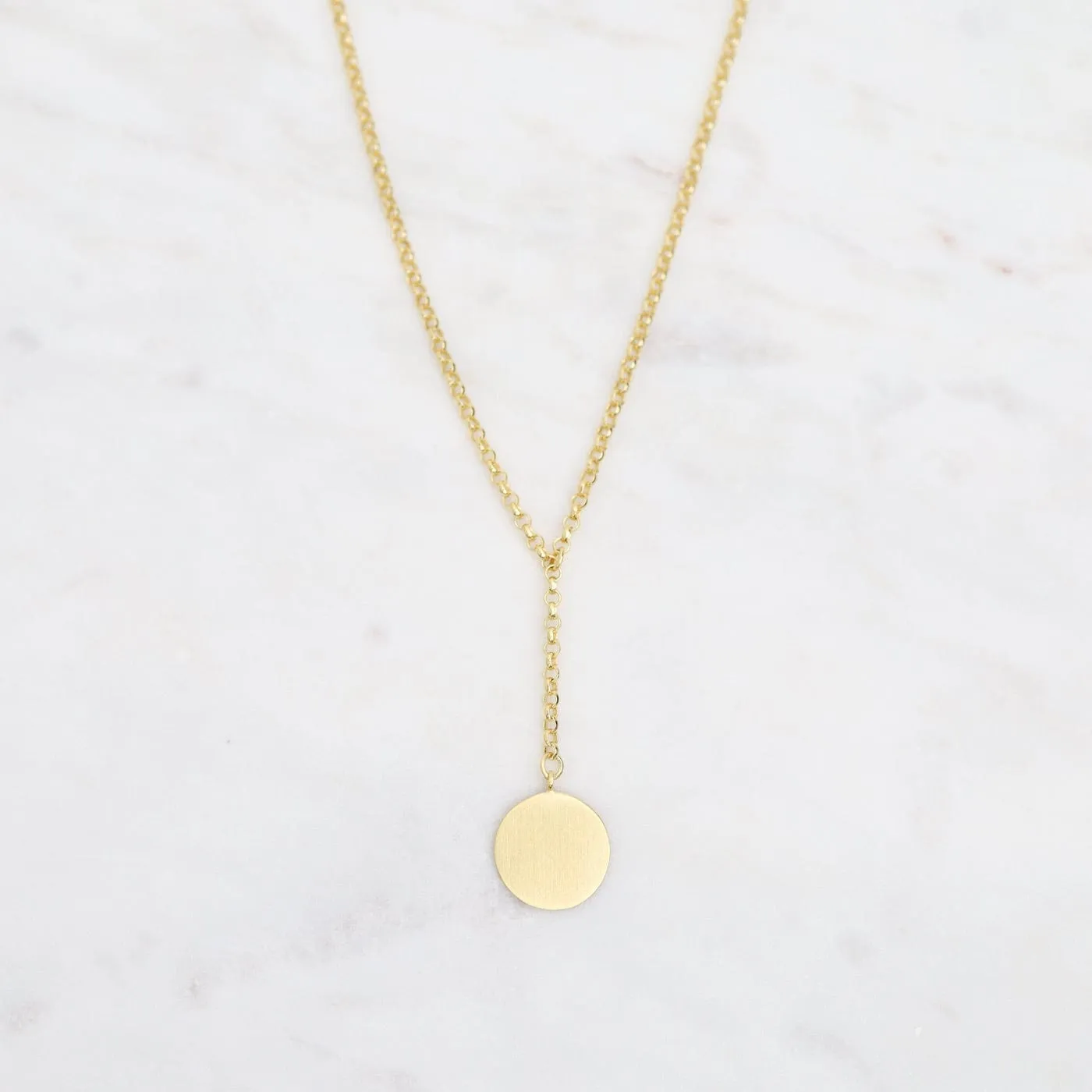 Brushed Gold Vermeil Disc Drop "Y" Necklace