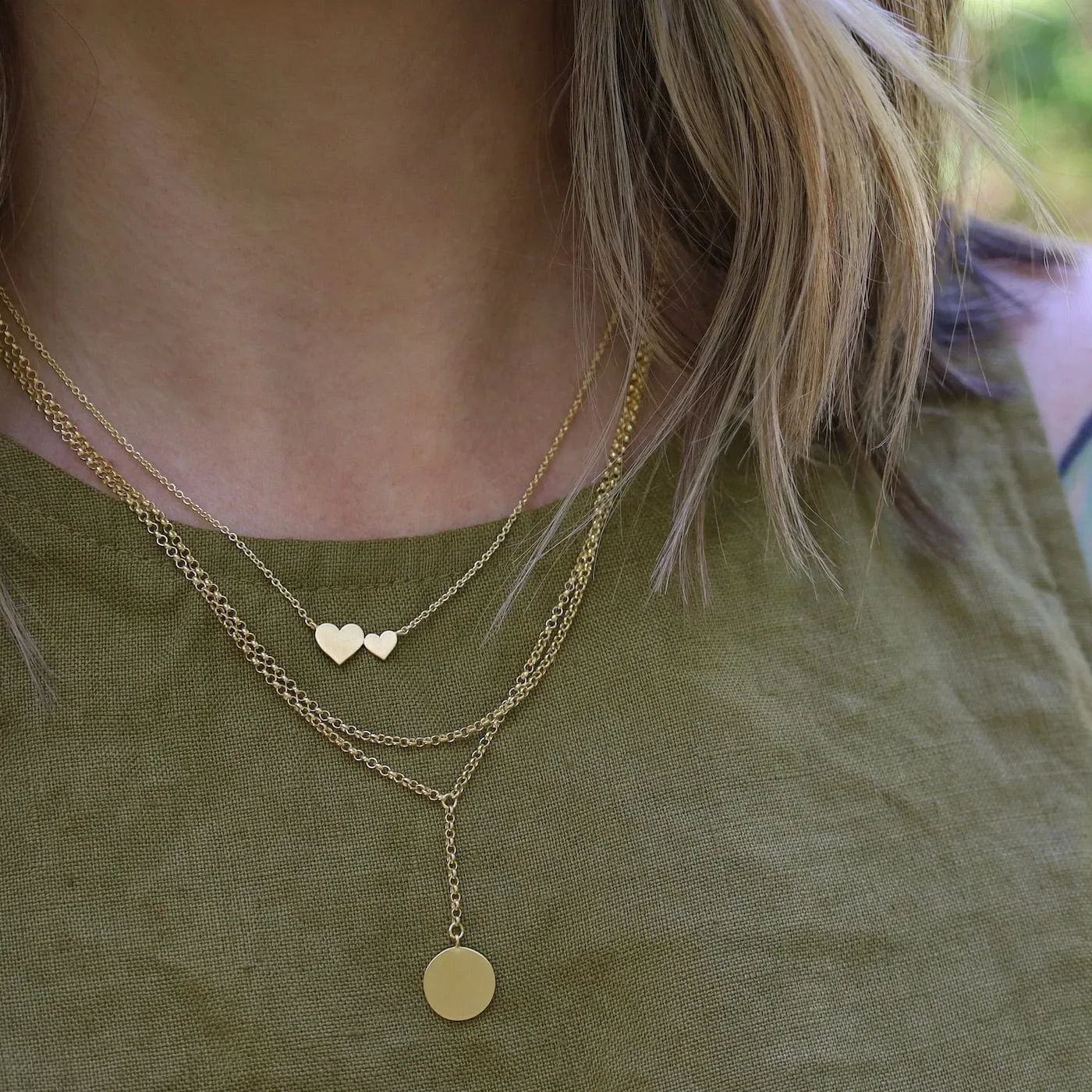 Brushed Gold Vermeil Disc Drop "Y" Necklace