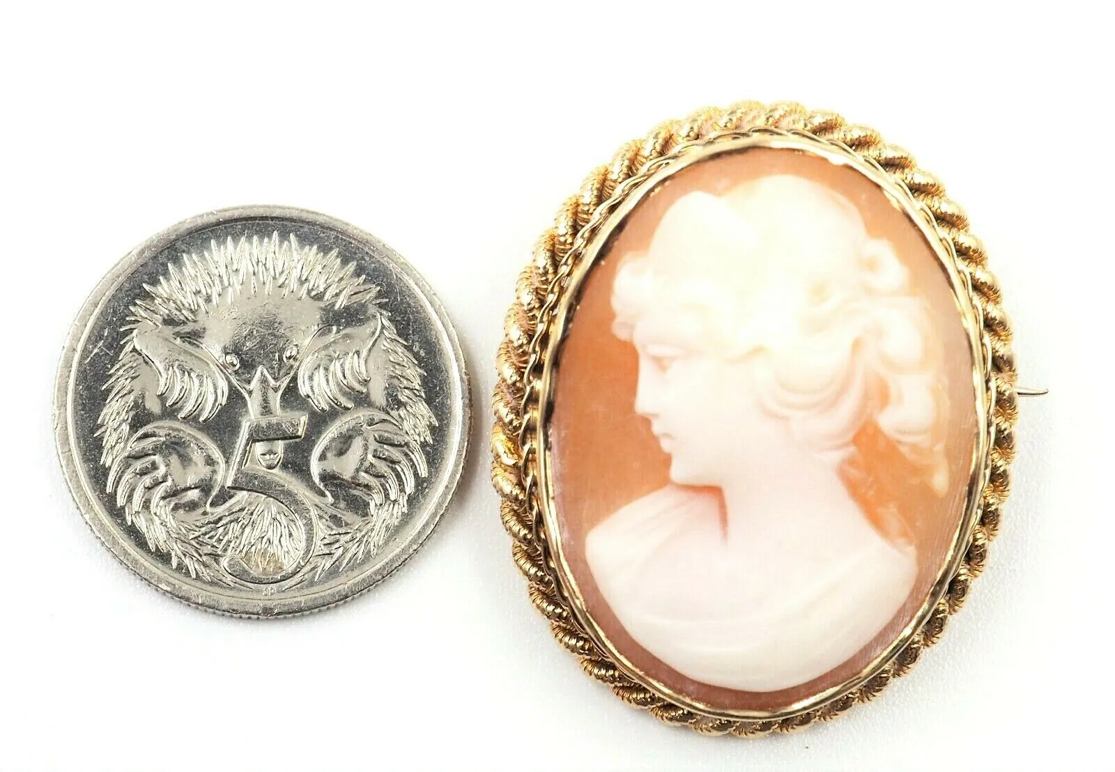 Cameo 9ct Yellow Gold Twisted Wire Surround Brooch