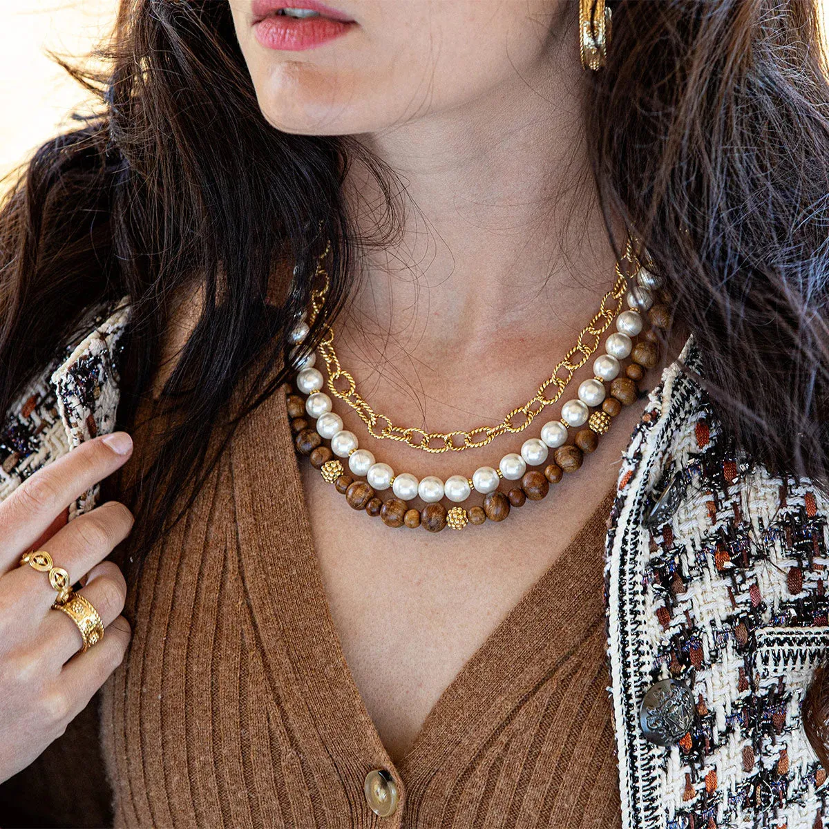 Capucine De Wulf Earth Goddess Necklace - Teak/Pearl