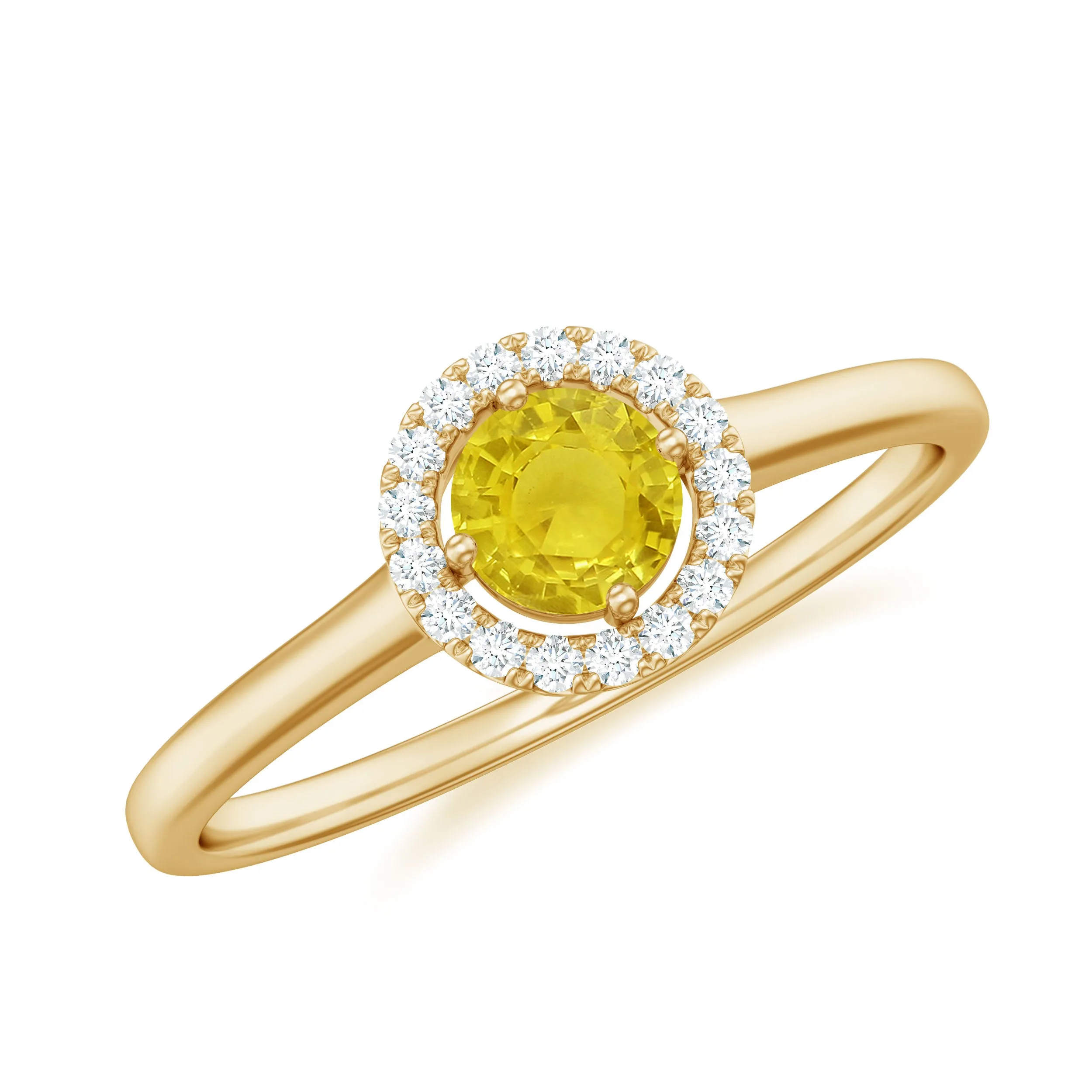 Classic Yellow Sapphire Promise Ring with Diamond Floating Halo