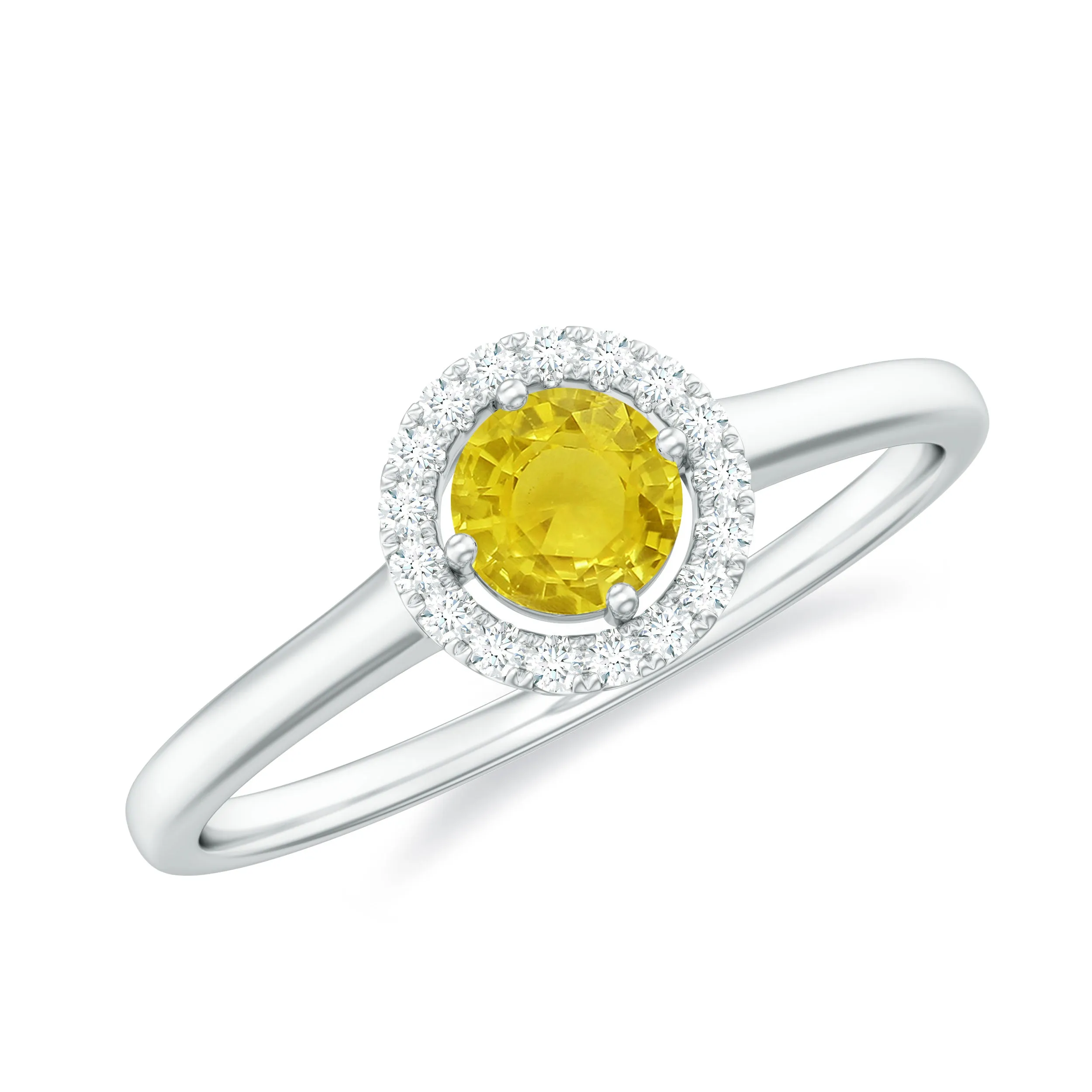 Classic Yellow Sapphire Promise Ring with Diamond Floating Halo