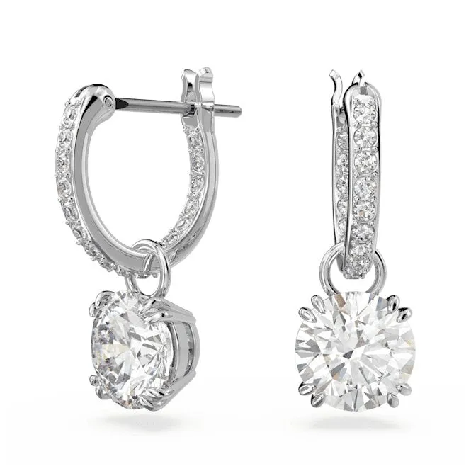 Constella Drop Round Cut White Rhodium Plated Earrings 5636717