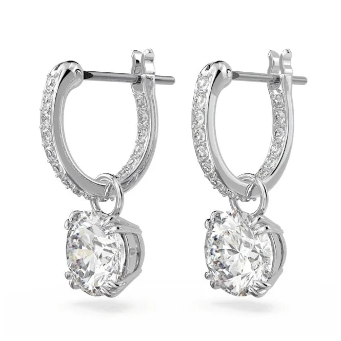 Constella Drop Round Cut White Rhodium Plated Earrings 5636717