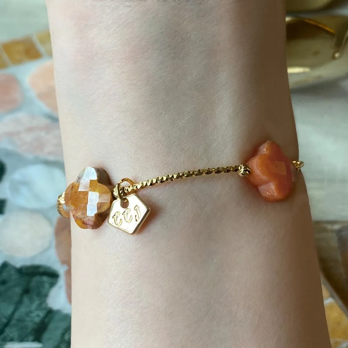 Crazy Lace Agate & Orange Aventurine Clover La Grace Bracelet