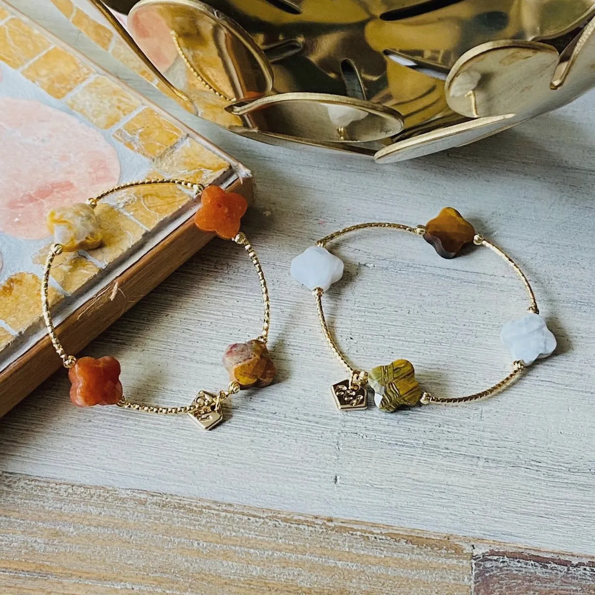 Crazy Lace Agate & Orange Aventurine Clover La Grace Bracelet