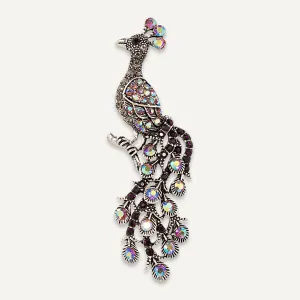 Crystal Peacock Pin Brooch In Silver-Tone