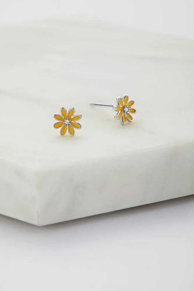 Daisy Stud Earring - Yellow - 925 Sterling Silver