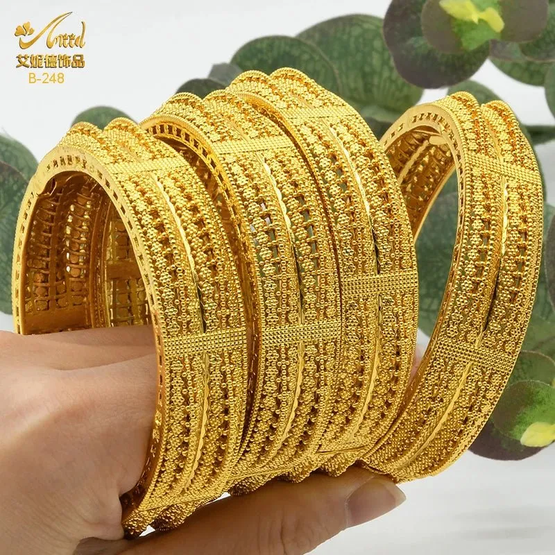 Designer African Bracelet: 24K Gold-Colored Bangles for Women, Luxury Wedding Jewelry