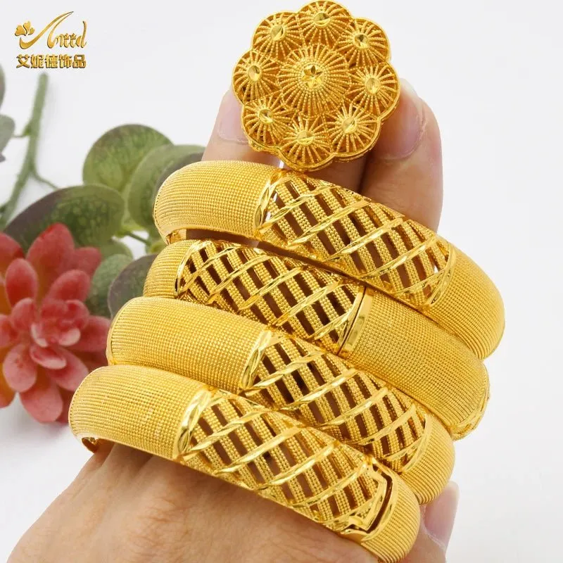 Designer African Bracelet: 24K Gold-Colored Bangles for Women, Luxury Wedding Jewelry