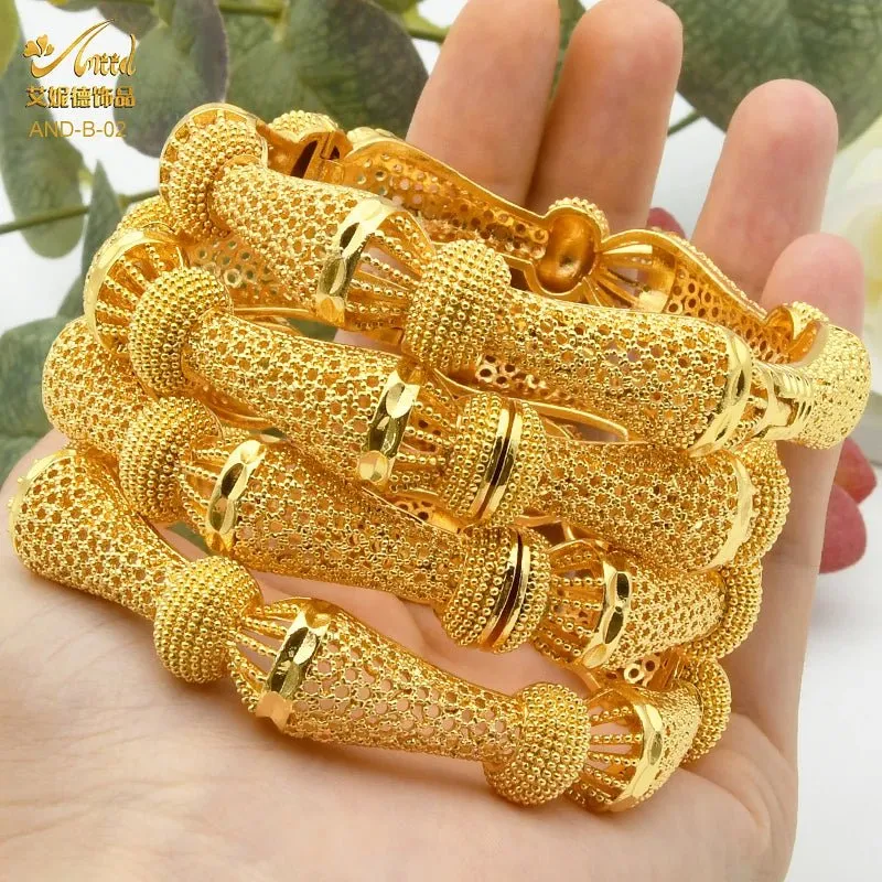 Designer African Bracelet: 24K Gold-Colored Bangles for Women, Luxury Wedding Jewelry