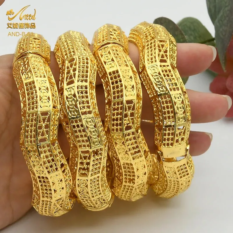 Designer African Bracelet: 24K Gold-Colored Bangles for Women, Luxury Wedding Jewelry