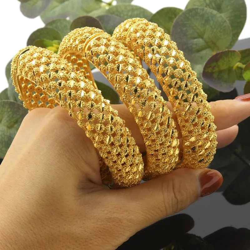 Designer African Bracelet: 24K Gold-Colored Bangles for Women, Luxury Wedding Jewelry