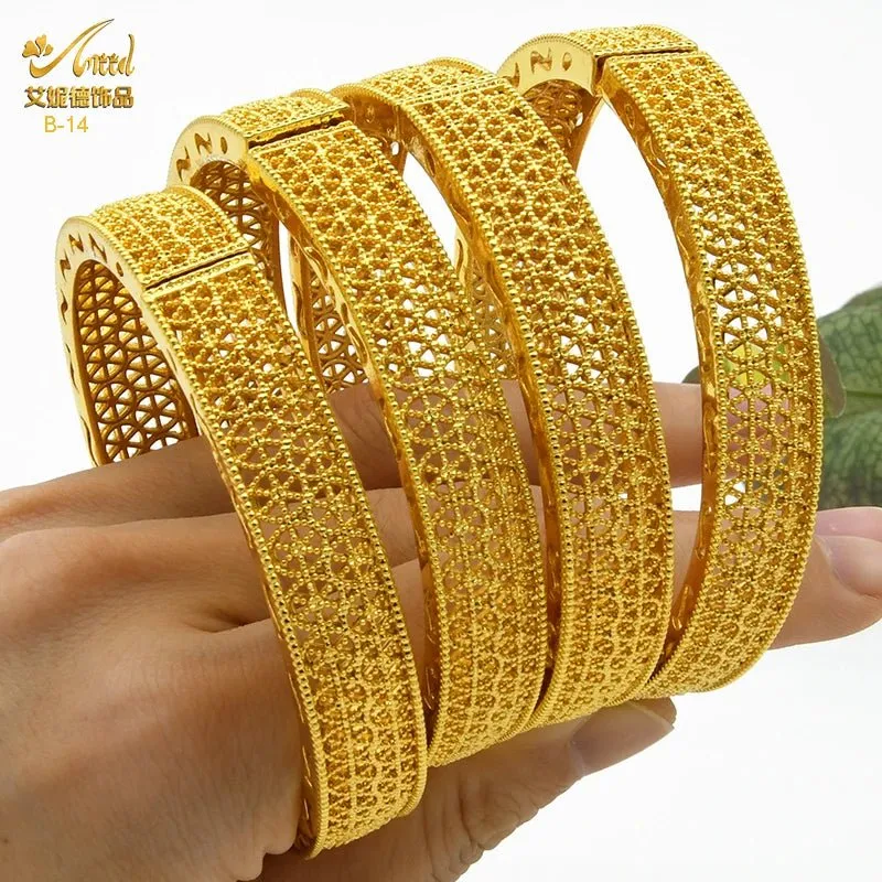 Designer African Bracelet: 24K Gold-Colored Bangles for Women, Luxury Wedding Jewelry