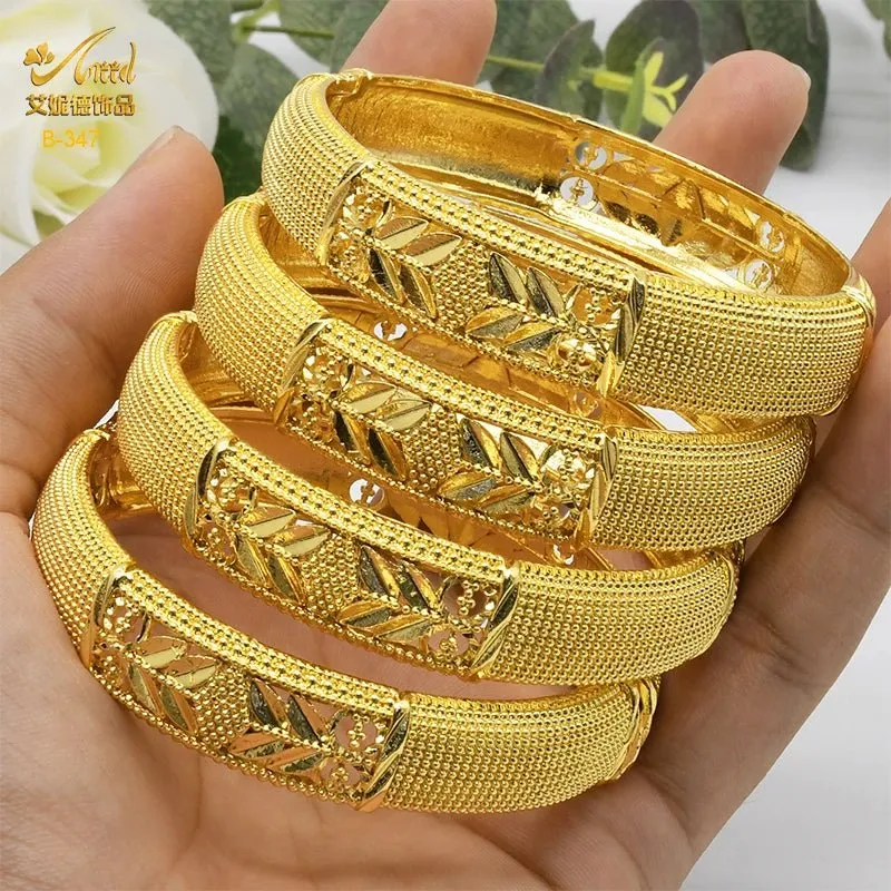 Designer African Bracelet: 24K Gold-Colored Bangles for Women, Luxury Wedding Jewelry