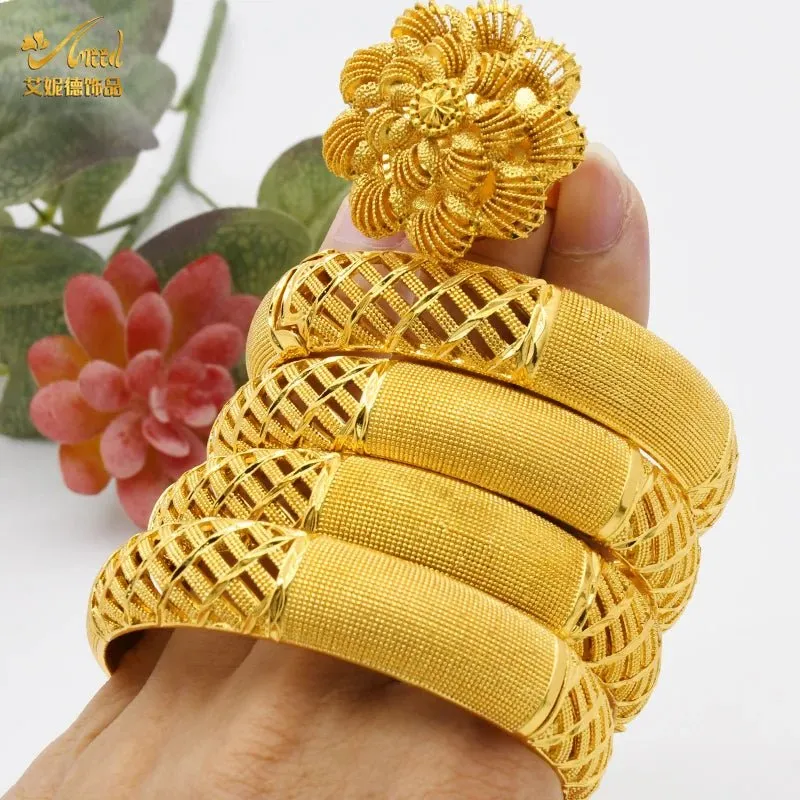 Designer African Bracelet: 24K Gold-Colored Bangles for Women, Luxury Wedding Jewelry