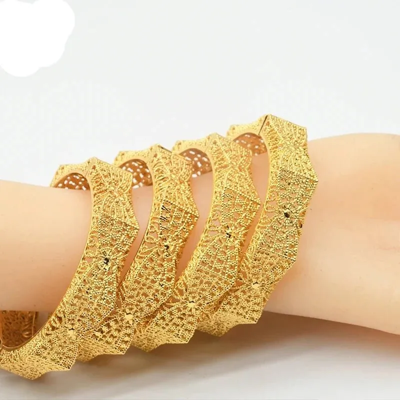 Designer African Bracelet: 24K Gold-Colored Bangles for Women, Luxury Wedding Jewelry