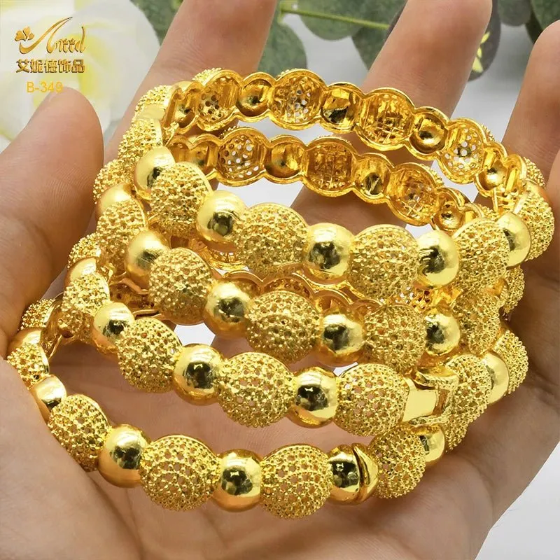 Designer African Bracelet: 24K Gold-Colored Bangles for Women, Luxury Wedding Jewelry