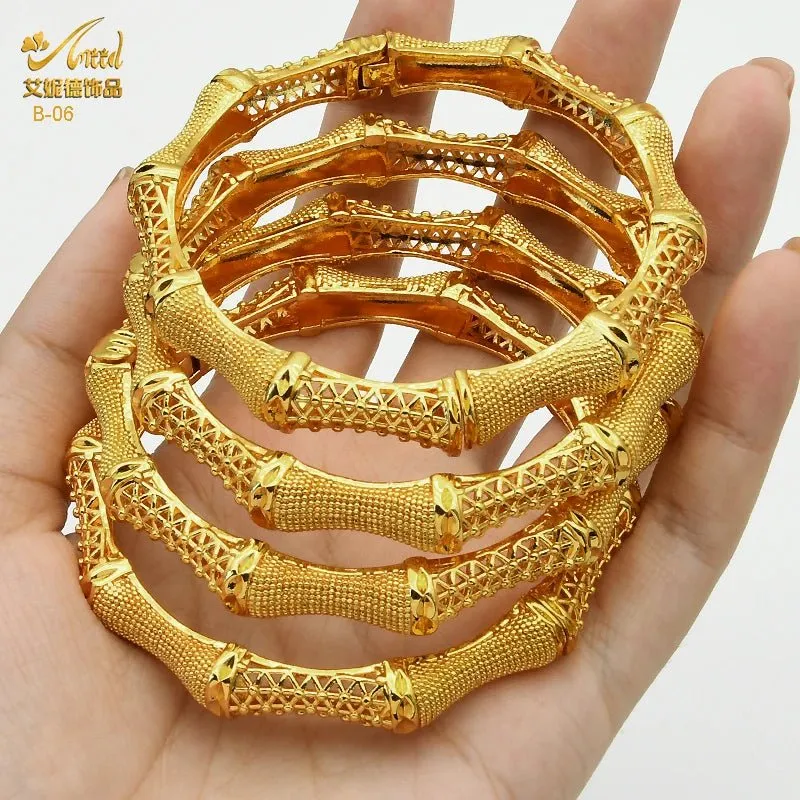 Designer African Bracelet: 24K Gold-Colored Bangles for Women, Luxury Wedding Jewelry