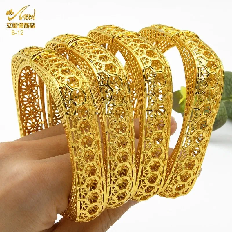 Designer African Bracelet: 24K Gold-Colored Bangles for Women, Luxury Wedding Jewelry