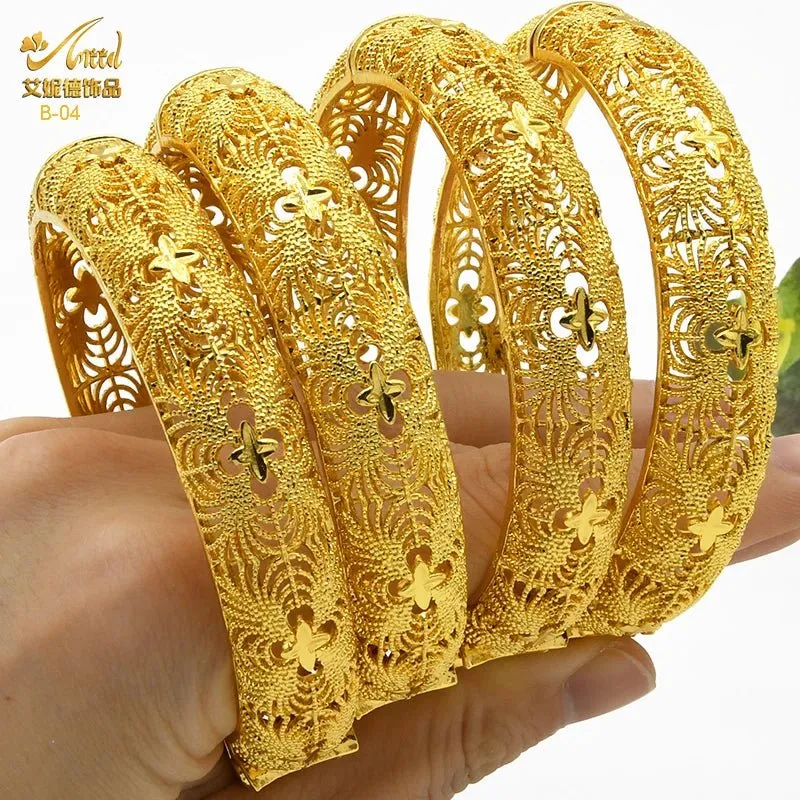 Designer African Bracelet: 24K Gold-Colored Bangles for Women, Luxury Wedding Jewelry