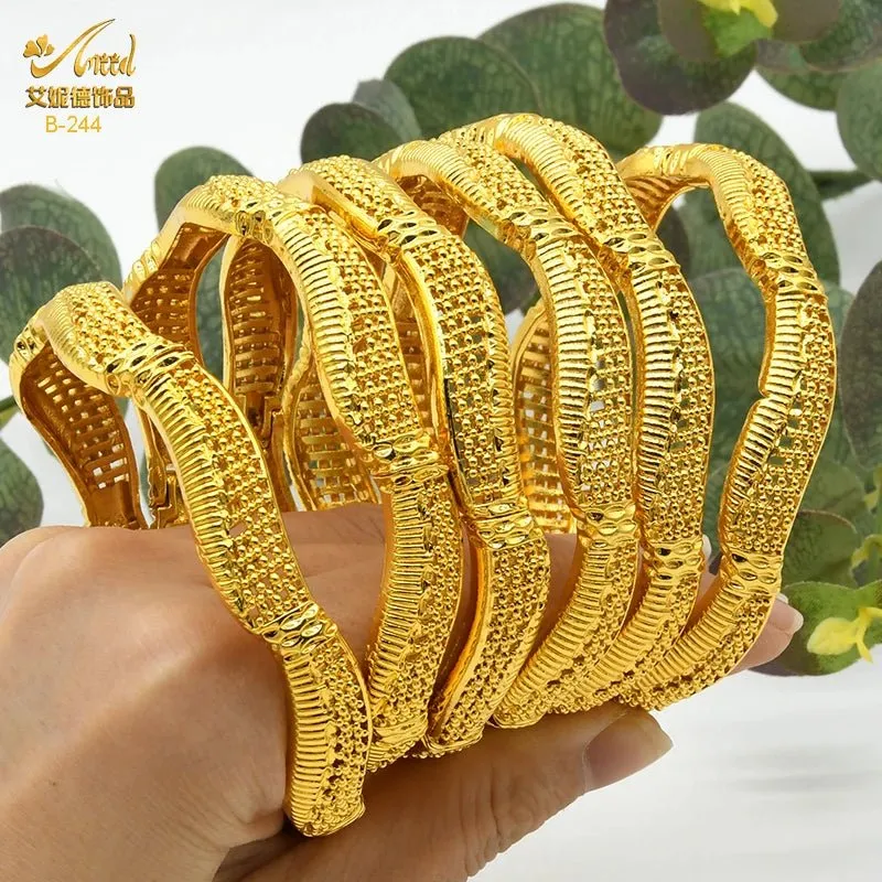 Designer African Bracelet: 24K Gold-Colored Bangles for Women, Luxury Wedding Jewelry