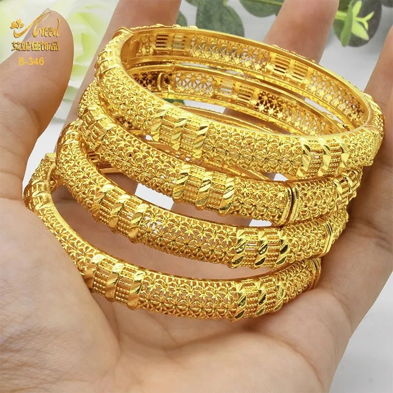 Designer African Bracelet: 24K Gold-Colored Bangles for Women, Luxury Wedding Jewelry