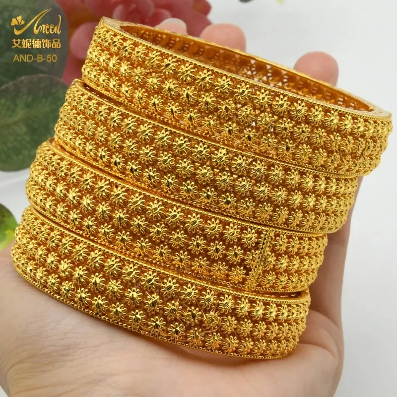 Designer African Bracelet: 24K Gold-Colored Bangles for Women, Luxury Wedding Jewelry