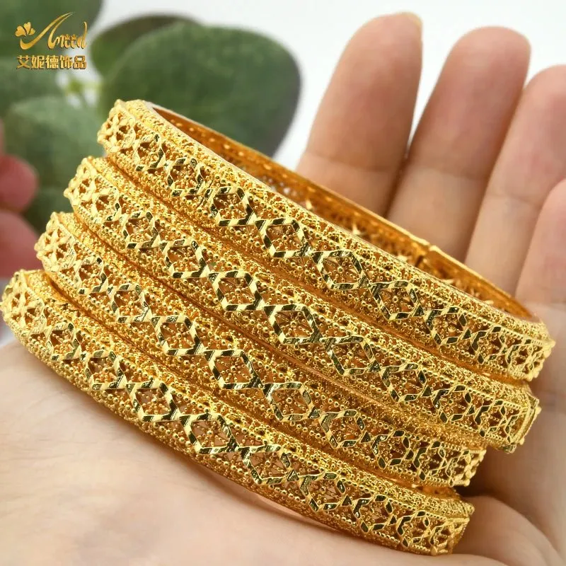 Designer African Bracelet: 24K Gold-Colored Bangles for Women, Luxury Wedding Jewelry