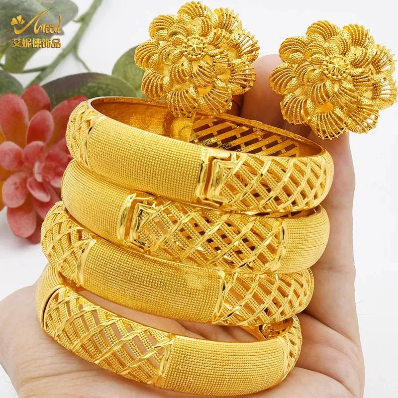 Designer African Bracelet: 24K Gold-Colored Bangles for Women, Luxury Wedding Jewelry