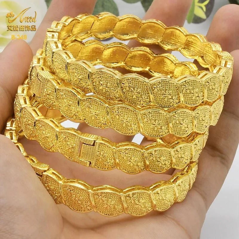 Designer African Bracelet: 24K Gold-Colored Bangles for Women, Luxury Wedding Jewelry