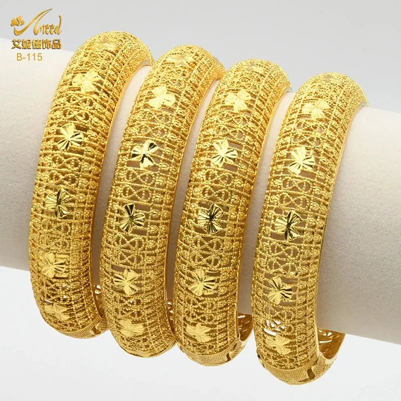 Designer African Bracelet: 24K Gold-Colored Bangles for Women, Luxury Wedding Jewelry